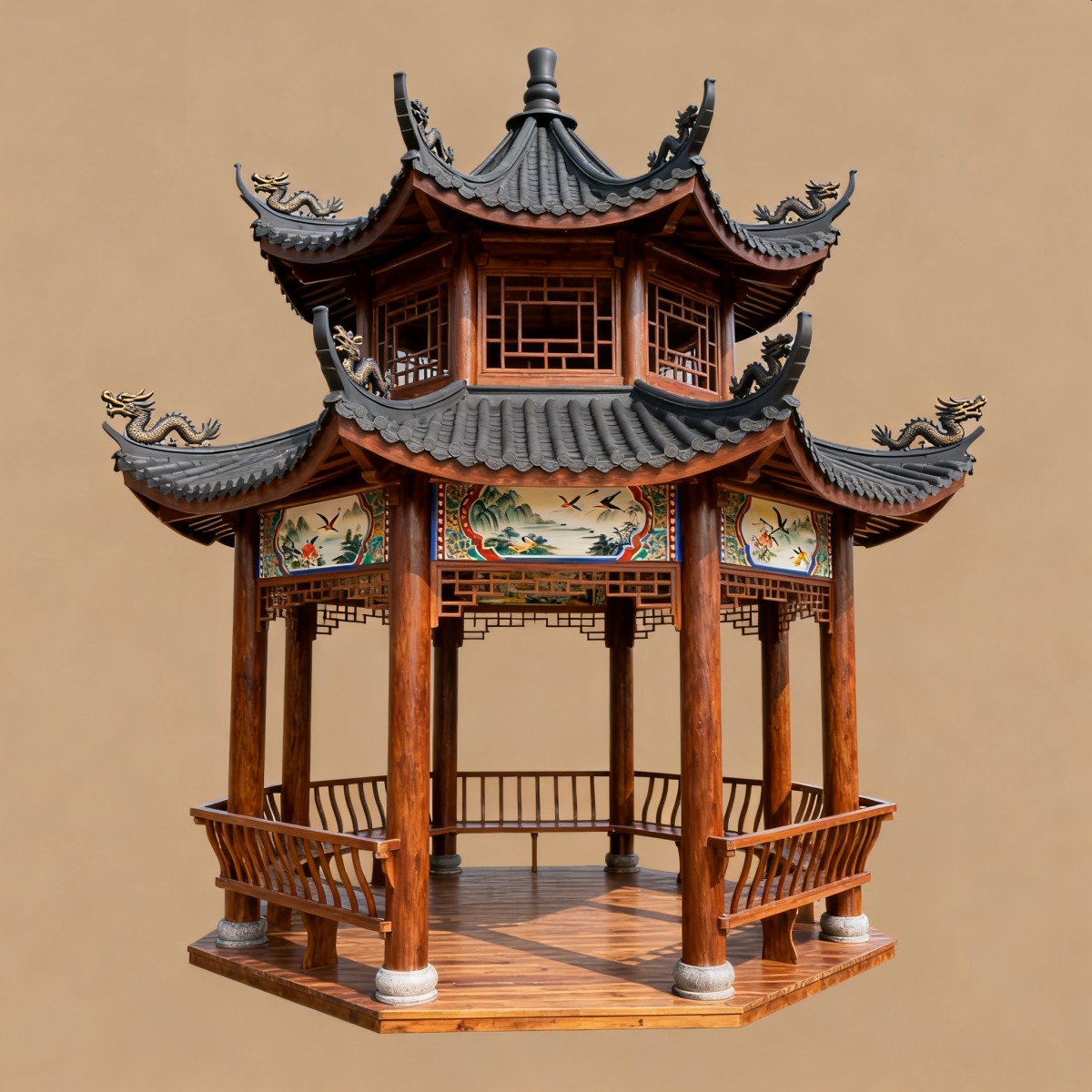 山西仿古风格防腐木凉亭,实木凉亭,木亭